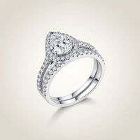 Halo Wedding Set Giulia - Sterling Silver Rhodium-Plated Pear-Cut Halo Centerpiece Velanci