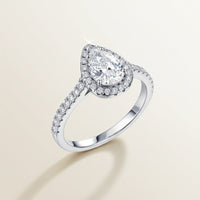 Halo Wedding Set Giulia - Sterling Silver Rhodium-Plated Pear-Cut Halo Centerpiece Velanci