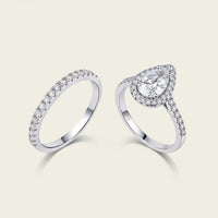 Halo Wedding Set Giulia - Womens Ring with Pear-Cut Halo Centerpiece in Rhodium-Plated Sterling Silver Velanci