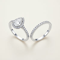 Halo Wedding Set Giulia - Womens Ring with Pear-Cut Halo Centerpiece in Rhodium-Plated Sterling Silver Velanci