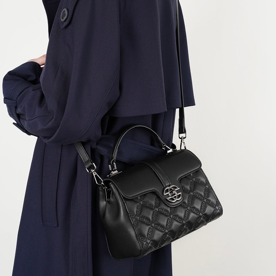 Elegant Genuine Leather Embossed Tote & Crossbody Bag