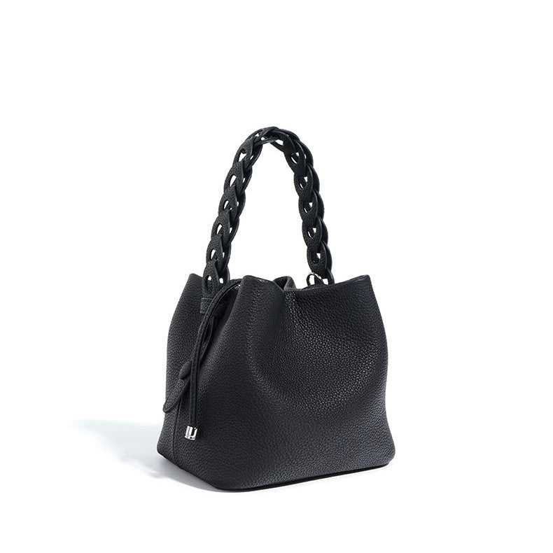 Genuine Leather Luxe Commuting Bucket Bag - Elegant Multiway Accessory