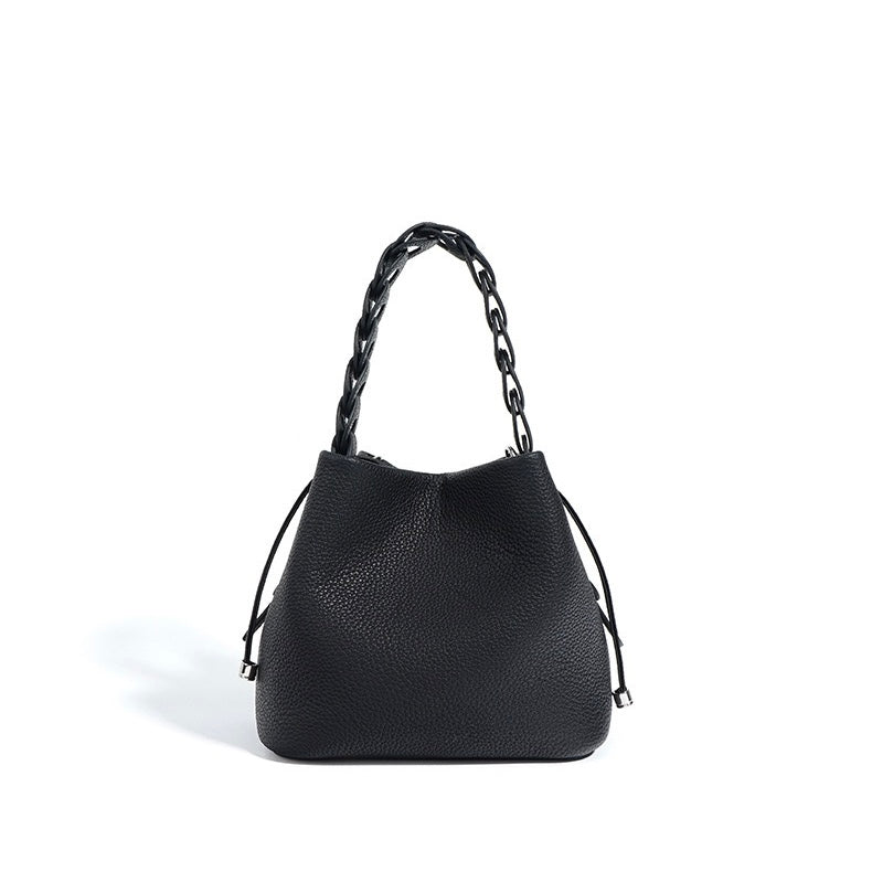 Genuine Leather Luxe Commuting Bucket Bag - Elegant Multiway Accessory