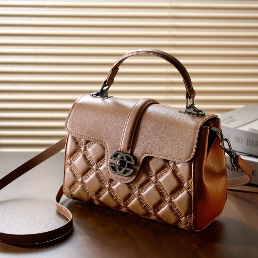 Elegant Genuine Leather Embossed Tote & Crossbody Bag
