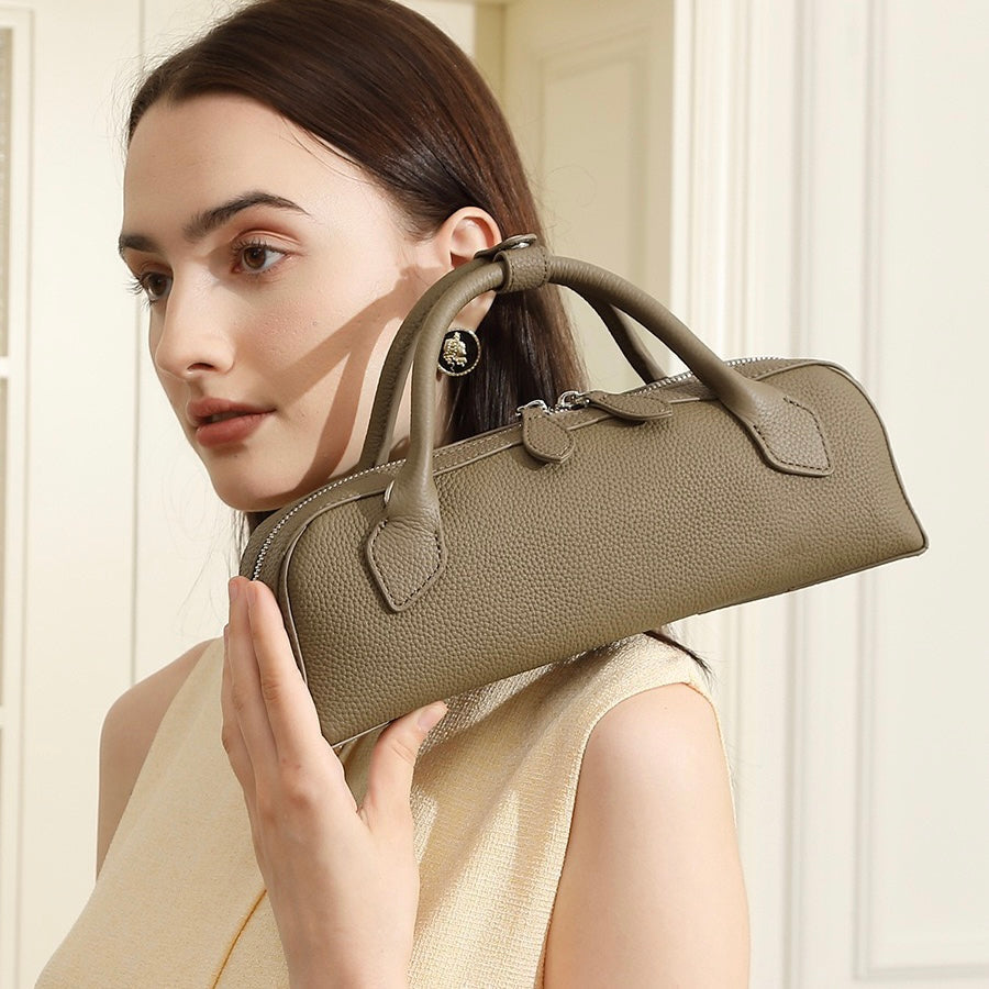 Top Grain Leather Elegant Baguette Handbag