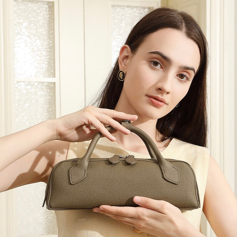 Top Grain Leather Elegant Baguette Handbag