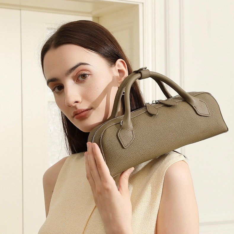 Top Grain Leather Elegant Baguette Handbag