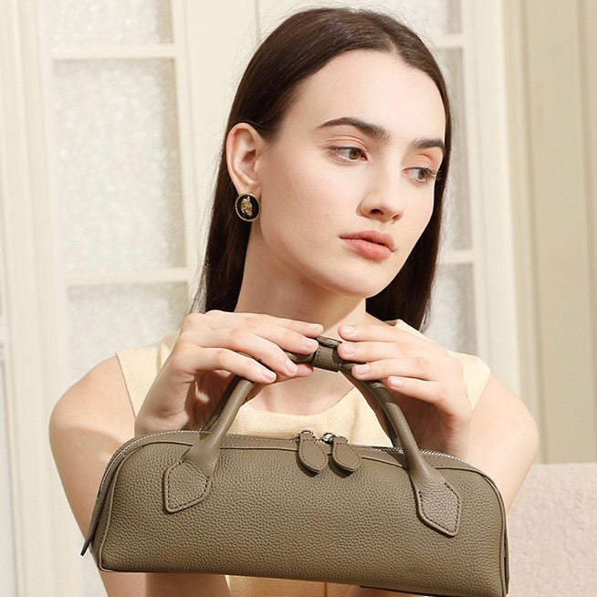 Top Grain Leather Elegant Baguette Handbag