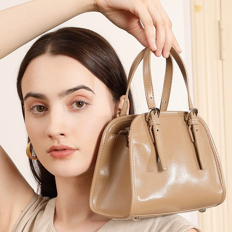 Elegant Genuine Leather Bowling Commuter Clutch Bag