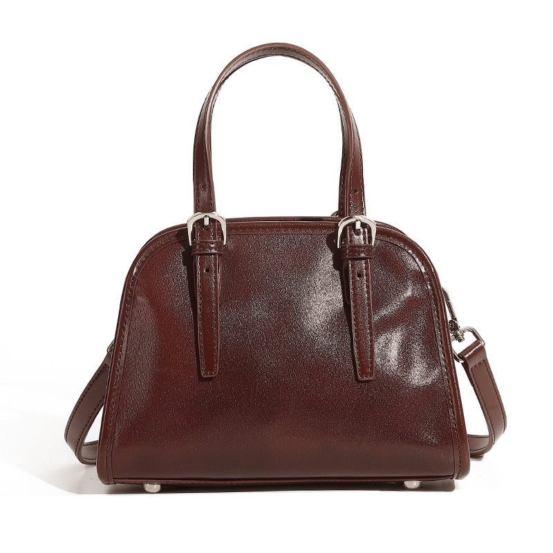 Elegant Genuine Leather Bowling Commuter Clutch Bag