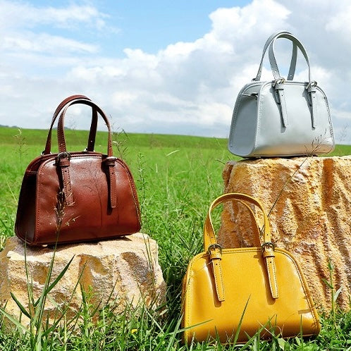 Elegant Genuine Leather Bowling Commuter Clutch Bag