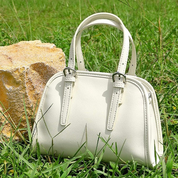 Elegant Genuine Leather Bowling Commuter Clutch Bag