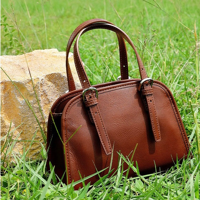 Elegant Genuine Leather Bowling Commuter Clutch Bag