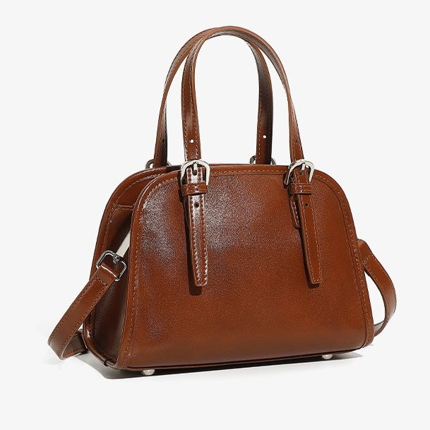 Elegant Genuine Leather Bowling Commuter Clutch Bag