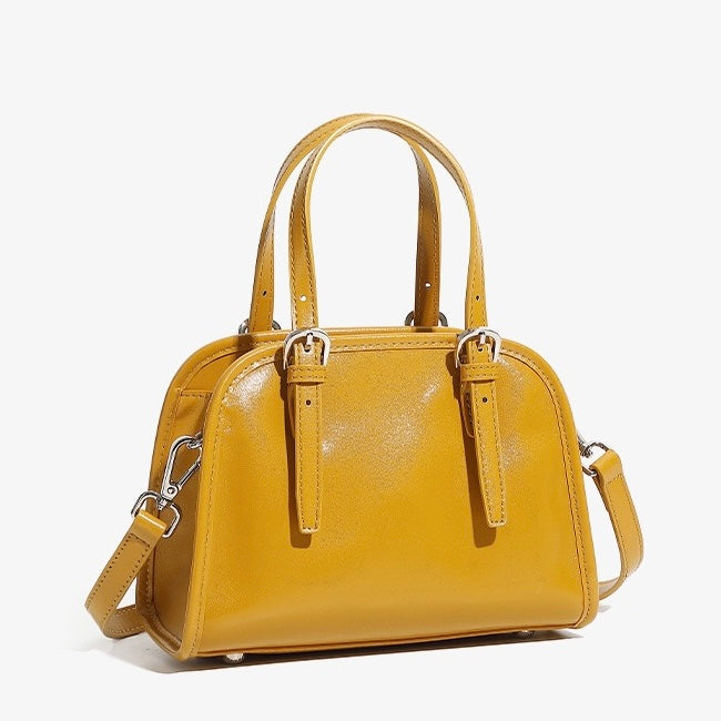 Elegant Genuine Leather Bowling Commuter Clutch Bag