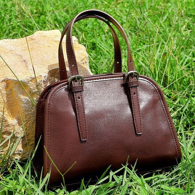 Elegant Genuine Leather Bowling Commuter Clutch Bag
