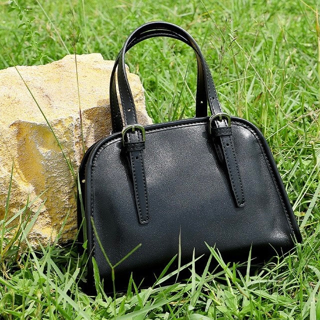 Elegant Genuine Leather Bowling Commuter Clutch Bag