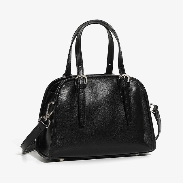 Elegant Genuine Leather Bowling Commuter Clutch Bag