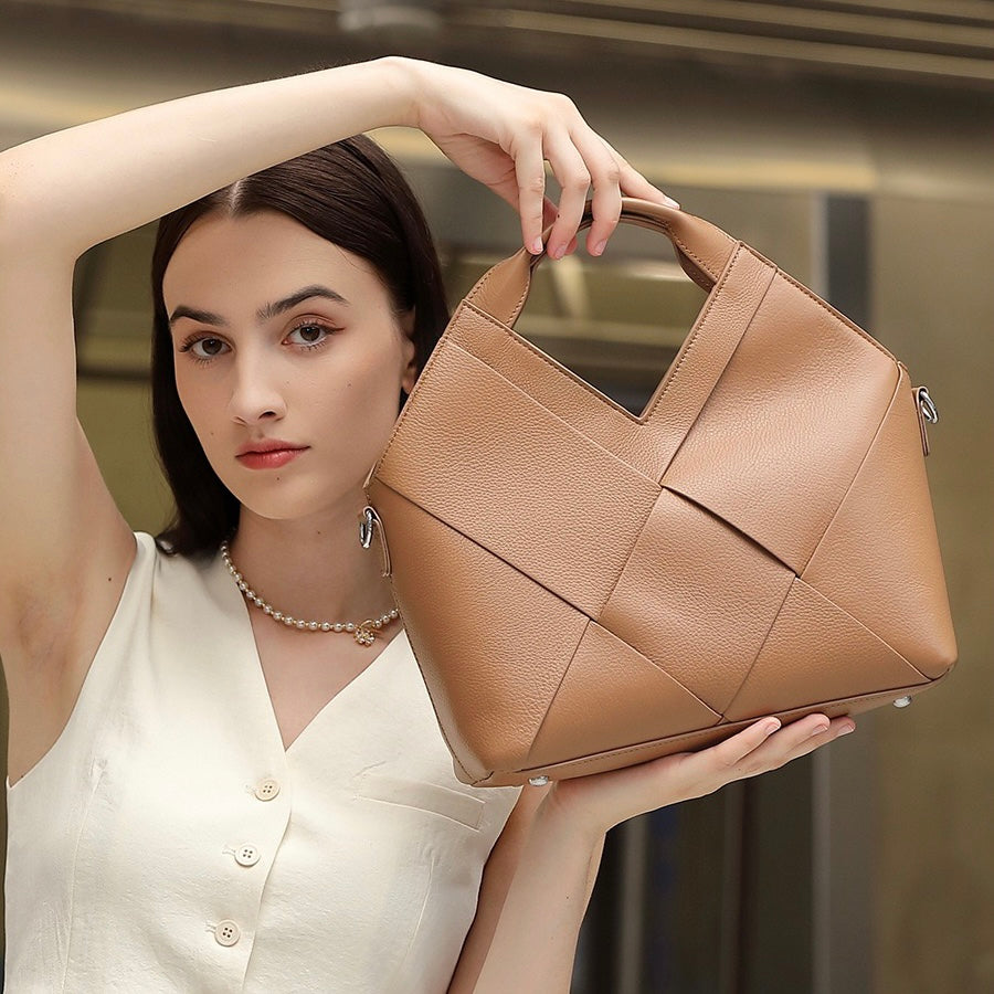 Sophisticated Women's Genuine Leather Woven Handbag