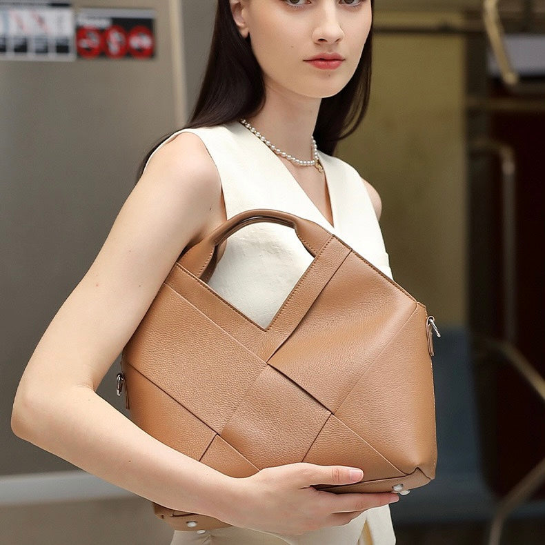 Sophisticated Women's Genuine Leather Woven Handbag