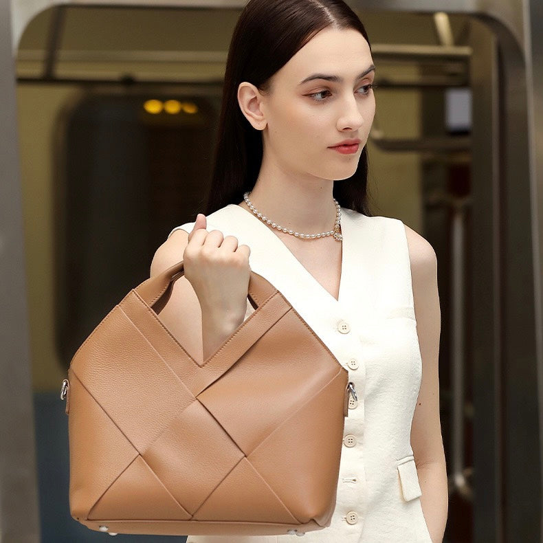 Sophisticated Women's Genuine Leather Woven Handbag