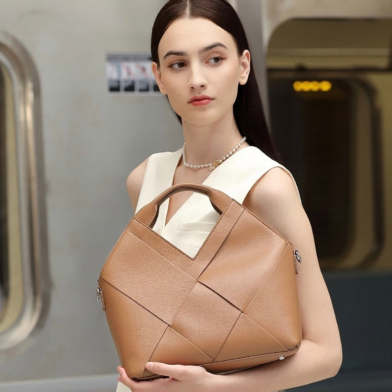 Sophisticated Women's Genuine Leather Woven Handbag