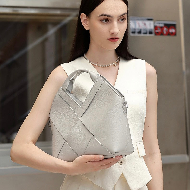 Sophisticated Women's Genuine Leather Woven Handbag