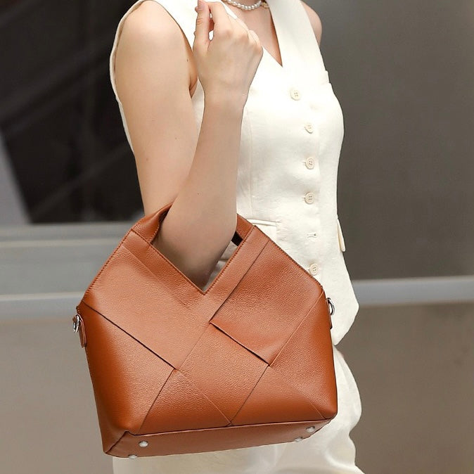Sophisticated Women's Genuine Leather Woven Handbag