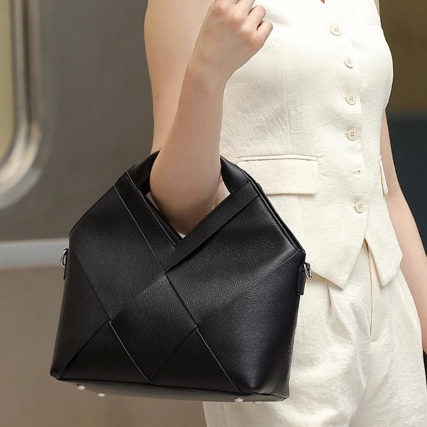 Sophisticated Women's Genuine Leather Woven Handbag