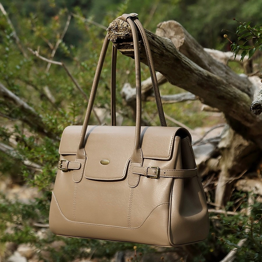 Vintage Luxe Leather Handbag with Buckle Accents