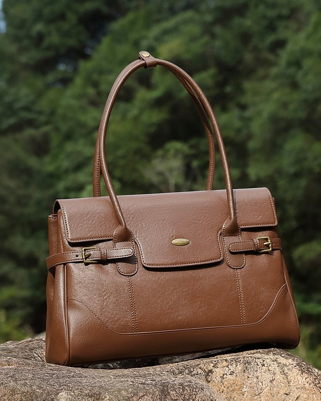 Vintage Luxe Leather Handbag with Buckle Accents