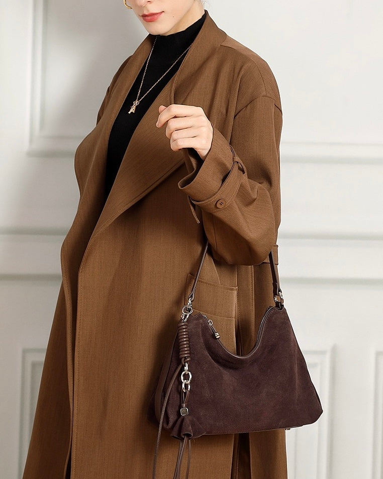 Suede Luxe Hobo Bag with Braided Elegance and Tassel Charm