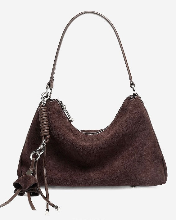 Suede Luxe Hobo Bag with Braided Elegance and Tassel Charm