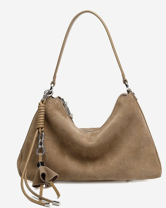 Suede Luxe Hobo Bag with Braided Elegance and Tassel Charm