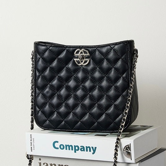 Genuine Cowhide Chain Bucket Bag – Elegant Commuter Tote