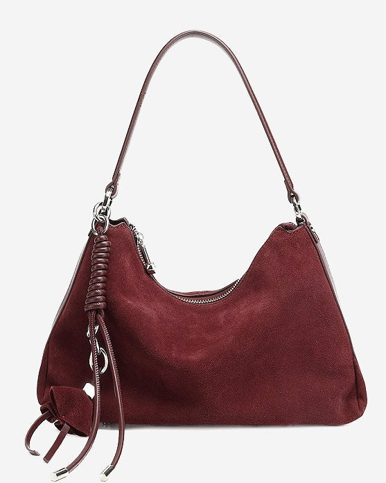 Suede Luxe Hobo Bag with Braided Elegance and Tassel Charm