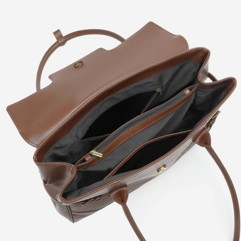 Vintage Luxe Leather Handbag with Buckle Accents