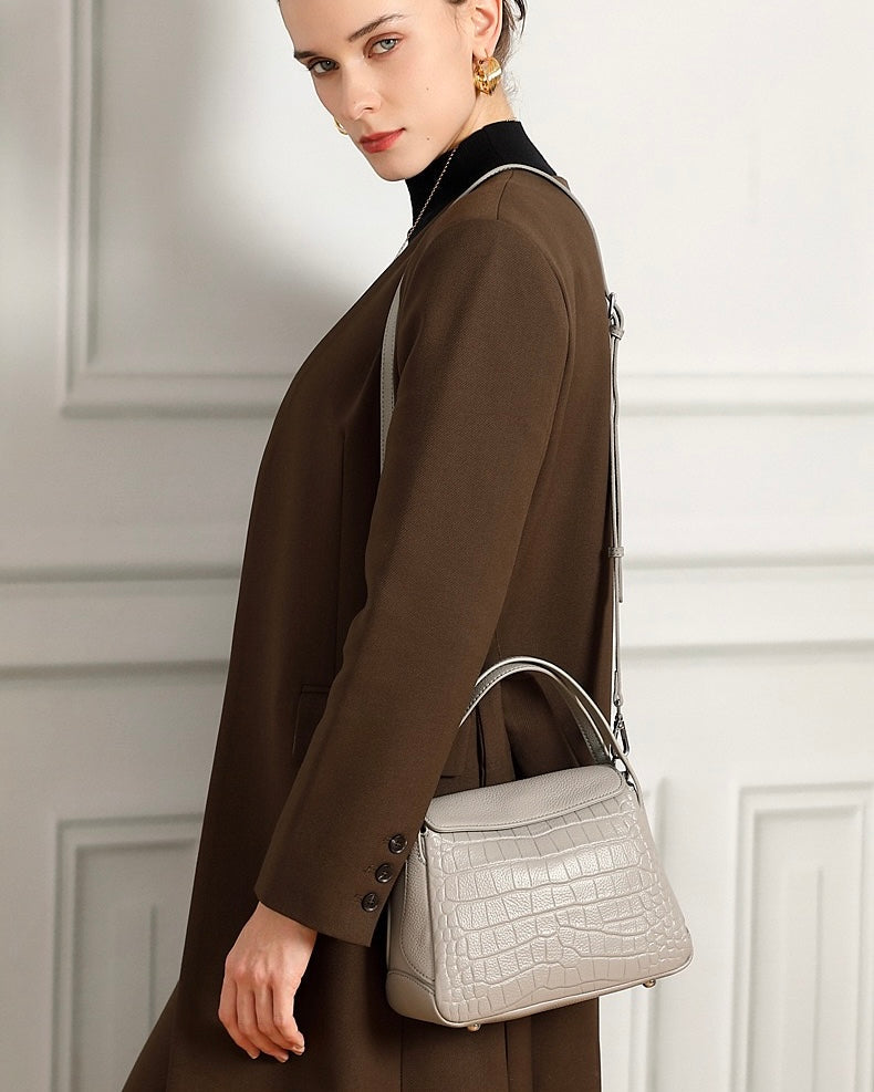 Croc-Embossed Leather Crossbody Bag for the Modern Woman