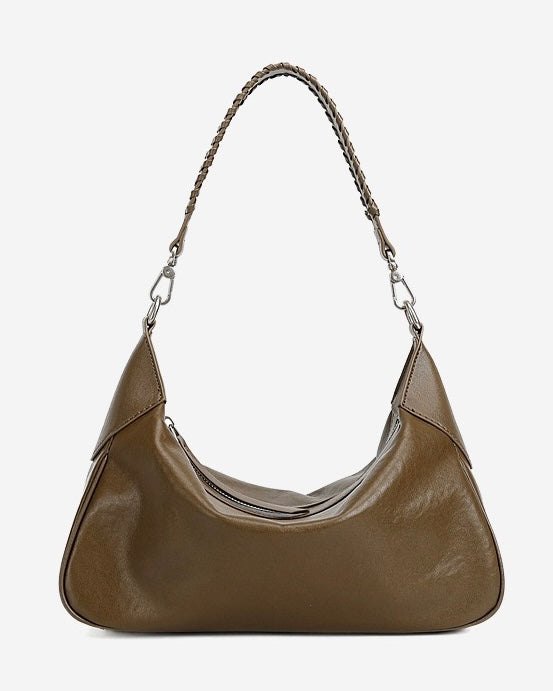 Braided-Handle Genuine Saddle Leather Hobo Bag for Refined Elegance