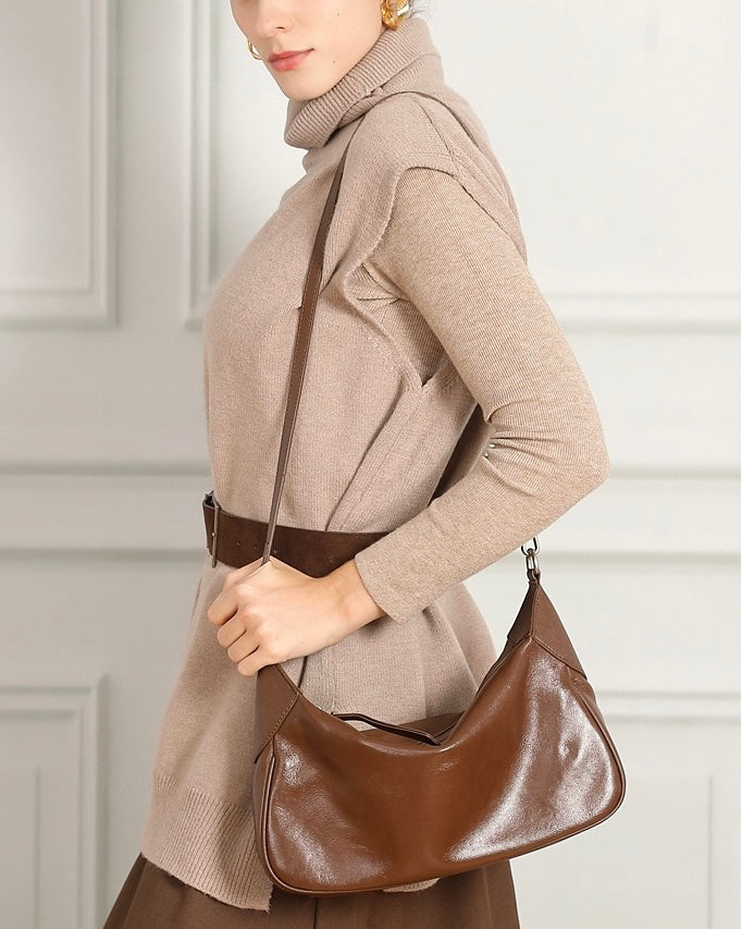 Braided-Handle Genuine Saddle Leather Hobo Bag for Refined Elegance