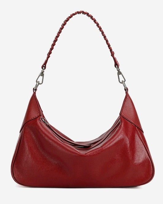 Braided-Handle Genuine Saddle Leather Hobo Bag for Refined Elegance