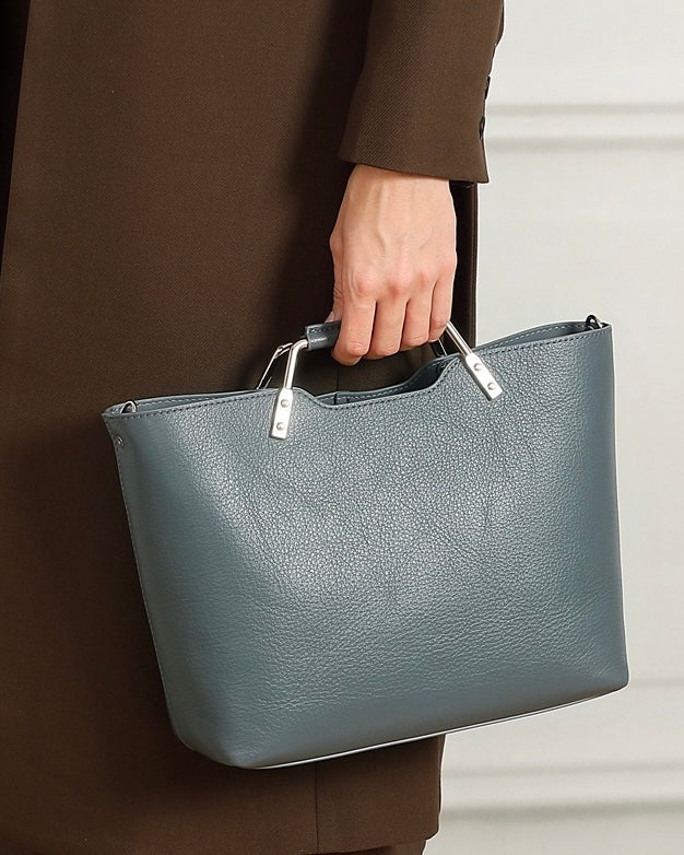 Genuine Leather Minimalist Arch-Handle Crossbody Bag