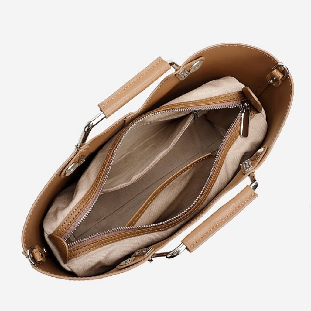 Genuine Leather Minimalist Arch-Handle Crossbody Bag