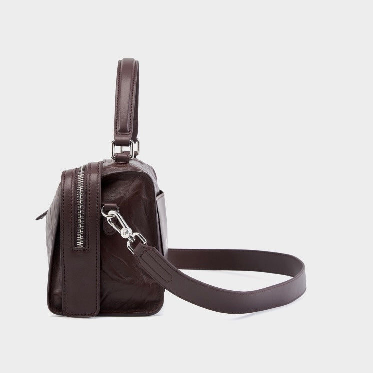 Crinkled Leather Boston Bag: Sophisticated Handheld & Crossbody Elegance