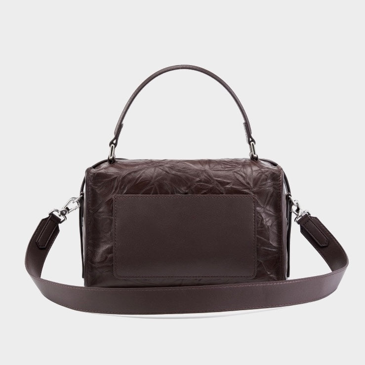 Crinkled Leather Boston Bag: Sophisticated Handheld & Crossbody Elegance