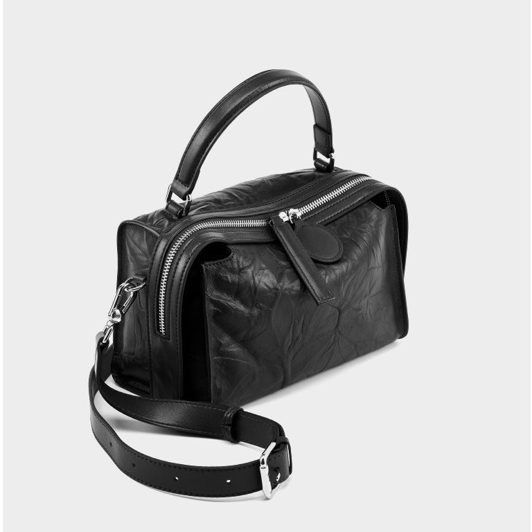 Crinkled Leather Boston Bag: Sophisticated Handheld & Crossbody Elegance