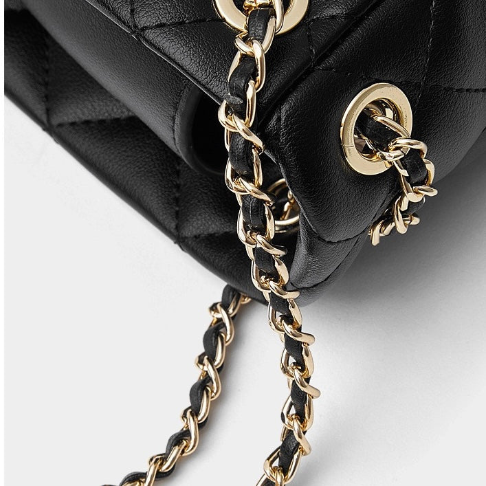 Elegant Genuine Leather Quilted Crossbody Bag with Chain Strap