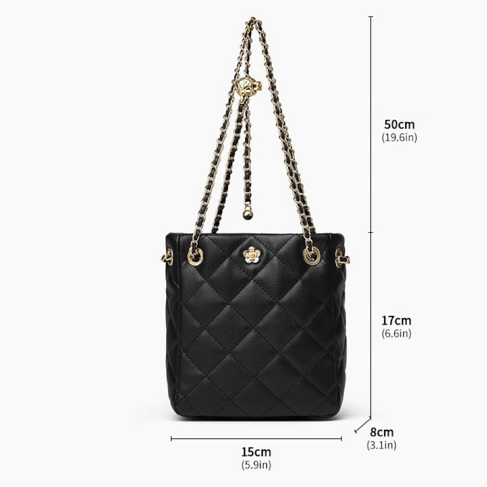 Elegant Genuine Leather Quilted Crossbody Bag with Chain Strap