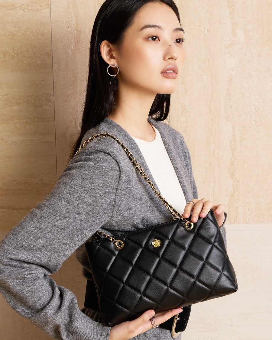 Quilted Genuine Leather Luxury Chain Shoulder Bag