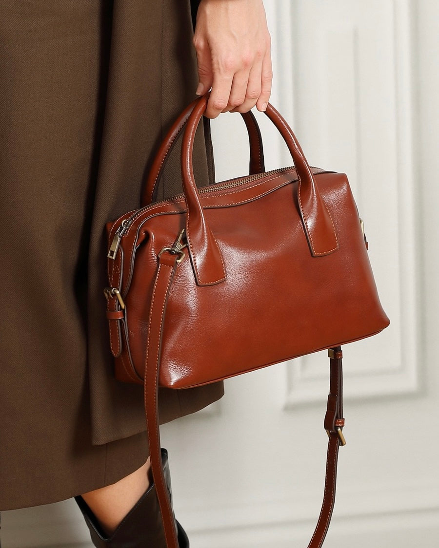 Luxurious Pebbled Leather Convertible Satchel with Elegant Top Handles